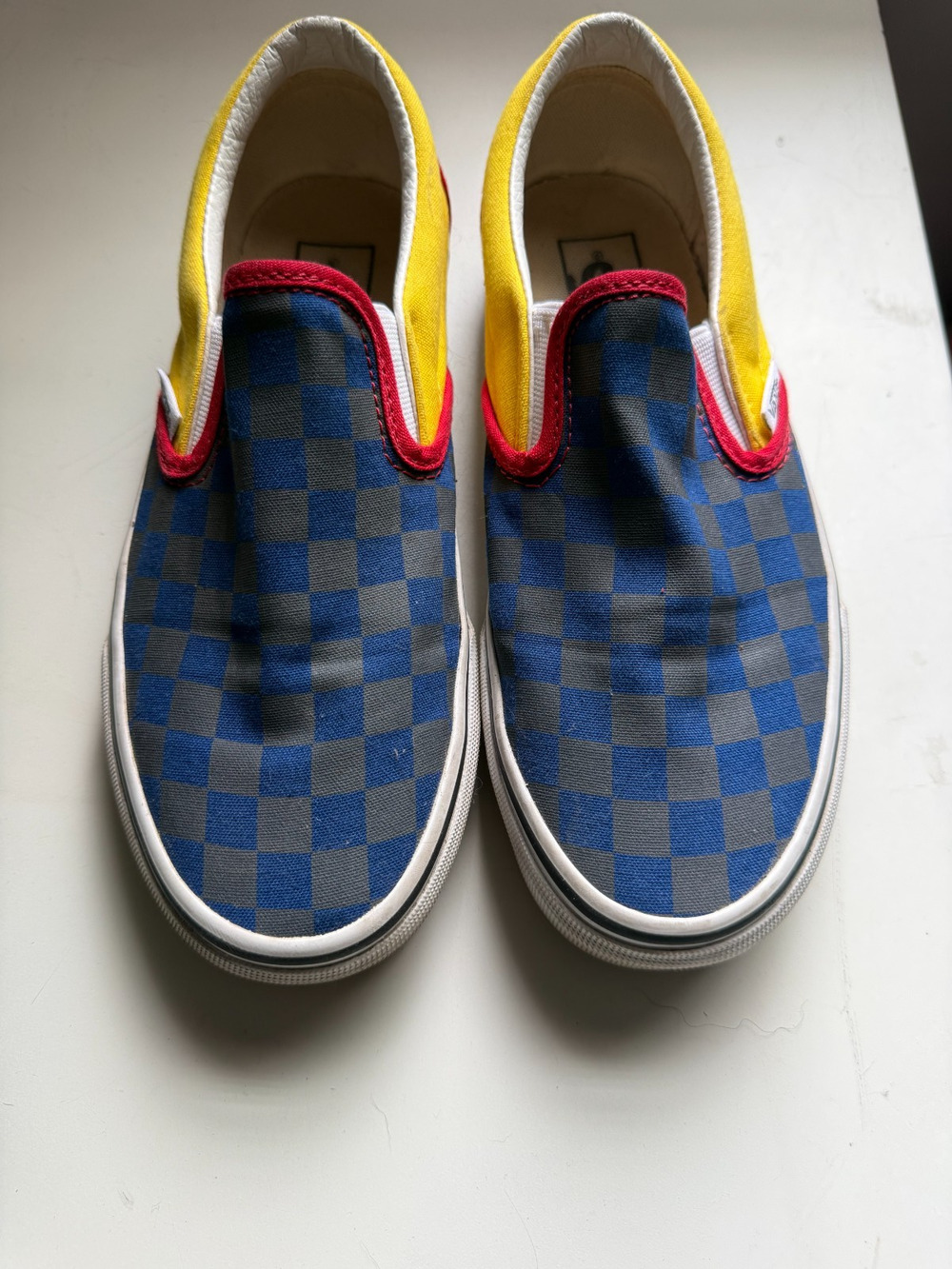 Vans OTW Rally Classic Slip On Blue Gray Yellow Red Checkerboard Mens 6